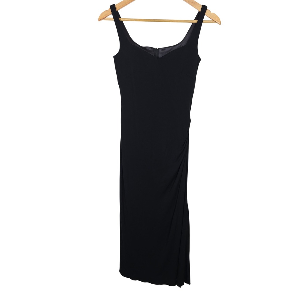 Maria Bianca Nero Black Ruched Side Slit Midi Dress Petite P Sleeveless